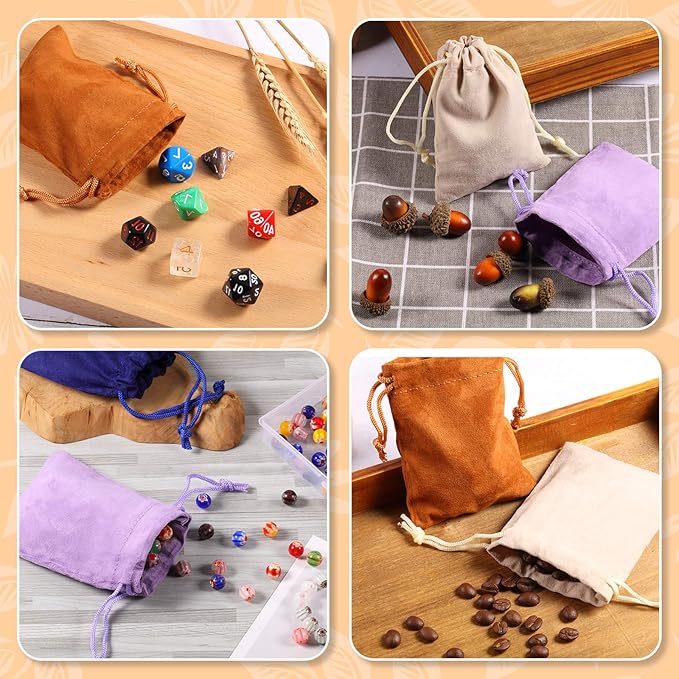Shappy 16 Pieces Mini Dice Bags Velvet Drawstring Bag 4.1 x 3.3 Inch Drawstring Pouches Velour Christmas Storage Pouches for Dice, Jewelry, 8 Colors