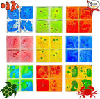 Squishy Liquid Sensory Tiles for Kids Ages 3+ – 12" Soft Tactile Visual Pads with Ocean Creatures, Glitter & Colorful Liquid for Calm Corner, Classroom, Desk or Home (9-Pack)