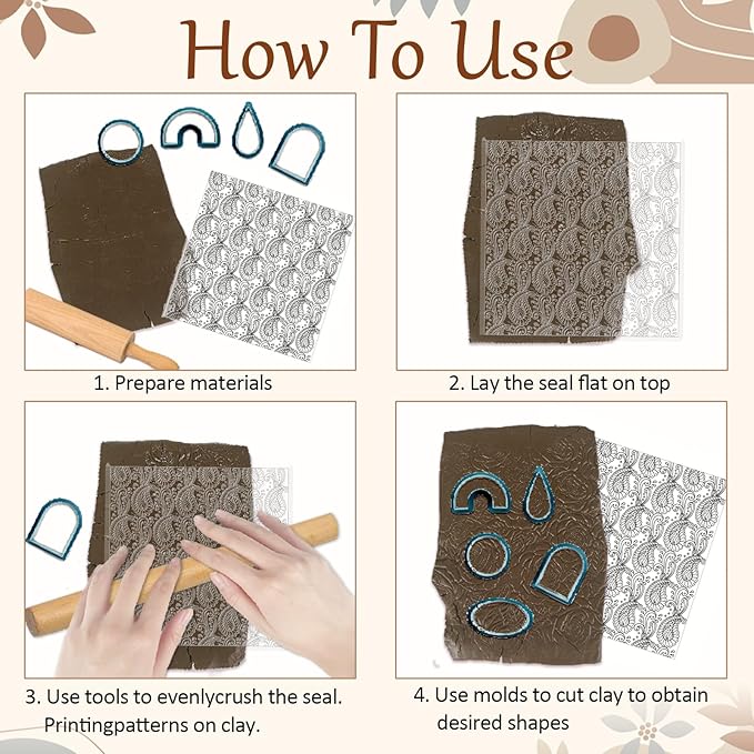 CHGCRAFT Paisley Pattern Polymer Clay Texture Sheets Retro Pattern Silicone Texture Stamp Modeling Pattern Pad for Jewelry and Clay Earrings Tools, 5.5x5.5 inch
