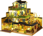 Spilay Dollhouse DIY Miniature Wooden Furniture Kit,Mini Handmade Big Castle Model with Dust Cover & Music Box,with dust Cover 1:24 Scale Creative Doll House for Adult Gift