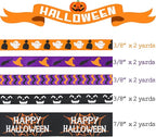 MEEDEE 3/8 inch 1 inch Halloween Ribbon Set Spooky October Ribbon Assortment 5 Rolls 10 Yards Halloween Crafts, Fall Gift Wrap, Party Decorations, Autumn Wreaths, Trim Bundle, Wreath Bow Supplies
