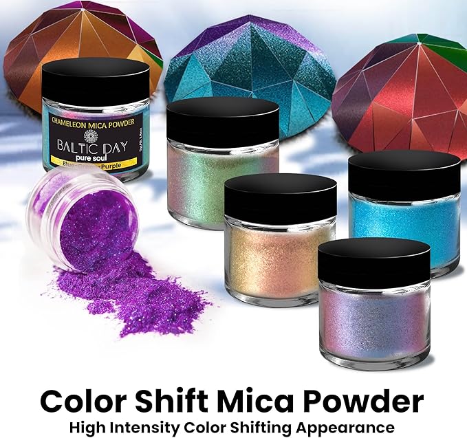 BALTIC DAY - Mica Powder, 100 Colors - 10 Chameleon Mica Powder for Epoxy Resin 10g/Bottle - Resin Colorant for Lip Gloss, Soap Making, Candle, Nail, Bath Bomb, Paint, Car Freshies