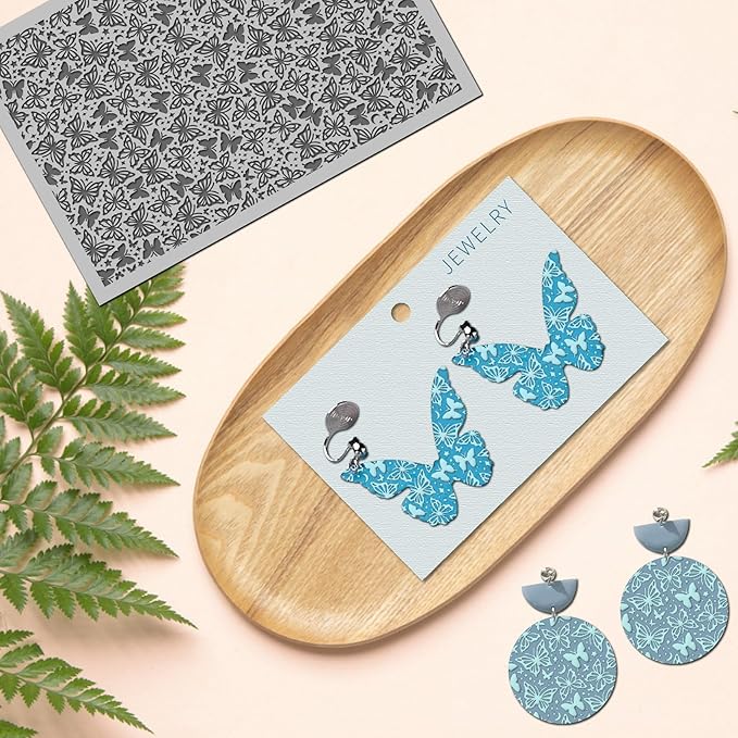 Arbuya Butterfly Polymer Clay Texture Mat - Butterflies Texture Sheet for Polymer Clay Jewelry Making, Earring Charms, DIY Craft Supplies