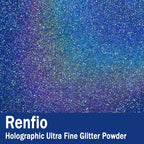 Renfio Holographic Ultra Fine Glitter Powder Metallic Resin Glitter 2.11 Oz (60g) PET Flakes Crafts Sequins 1/128" 0.008" 0.2mm Epoxy Chips Flakes for Tumblers Slime - Laser Ocean Blue