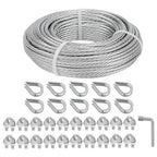 3/16 Galvanized Wire Rope, 100ft Galvanized Steel Cable 3/16 Inch, 7X7 Strands Core Aircraft Cable with 3/16 Rope Clamps, Thimbles, for Anchored Shed, Clothesline, Lights Hanging, Yard Zipline