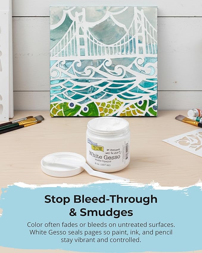 The Crafter's Workshop White Gesso Primer for Acrylic Painting -Boutique Quality, 8 oz Jar