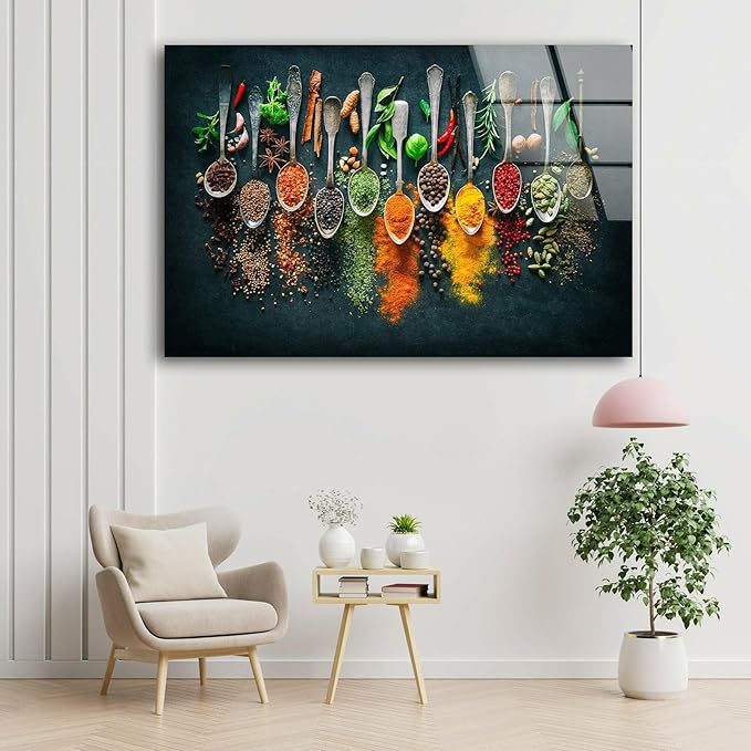My Photostation.com Round 24'' Spoon Spices Glass Wall ArtTempered Glass Printing Wall Decor Large Wall Art Wall Hangings