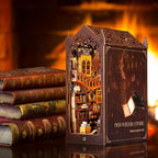 DIY Book Nook Kit, Miniature Dollhouse Bookshelf Insert with LED Light, 3D Wooden Puzzle Bookend Insert, Perfect for Teens and Adults, Magic Book