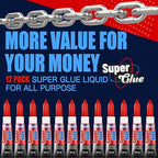 3 Gram (Pack of 12) Single Use Super Glue Liquid, Super Fast, Thin & Strong Adhesive Superglue, Cyanoacrylate Glue for Hard Plastics, DIY Craft, Ceramics, Leather, Metal Etc