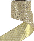 HUIHUANG Champagne Gold Christmas Ribbon 4 inch Glitter Wired Ribbon Diamond Mesh Wire Ribbon for X-mas Tree Decorations, Wreaths, Garland, Large Bows Making, Wedding Decor -10 Yards