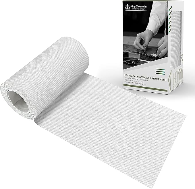 KING MOUNTAIN 100% Cotton Fabric Iron-on Repair Patch, Inside&Outside Clothes Repair Patch, 3"x60" with Backing Glue Repair Decorative Patch kit (White)