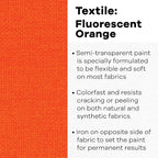 Jacquard Textile Color Fluorescent Orange - Permanent Fabric Paint for Clothes, Furniture Upholstery, Shoes or Tote Bags – Indoor & Outdoor Fabric Paint – 8 Oz Jar, Upholstery Fabric Paint