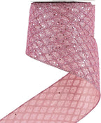 HUIHUANG Pink Wired Christmas Ribbon 4 inch Light Pink Glitter Wired Ribbon Diamond Mesh Wire Ribbon for X-mas Tree Decorations, Wreaths, Garland, Large Bows Making, Home Decor -10 Yards