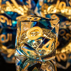 OUKELANWO Magic Lord Rings DND Dice Set with Box, 7Pcs Resin LOTR D&D Dice Set for Role Playing Game, Blue Gold Dungeons Dragons D and D Sharp Edge Dice D20 D12 D10 D8 D6 D4