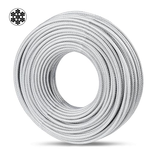 3/16" Wire Rope, 100Ft PVC Coated Steel Cable 7×7 Strand Core, Ideal Cable Railing System for Stair Handrail Balusters Porch Fence Deck, String Light Hanging, Clothesline, Curtains, Shade Sail