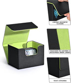 ZLCA Card Deck Box for Trading Cards, MTG Commander Deck Box Holds 120+ Single Sleeved, Leather Magnetic Card Storage Case Fits for TCG CCG Magic(Black& Green)