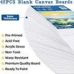 Canvas Boards for Painting 8x10 Inch, 48 Pack Blanck Canvas Panels Art Painting Supplies, 100% Cotton Primed Painting Supplies for Acrylic, Oil, Tempera & Watercolor Paint