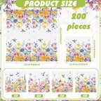 Janlaugh 200 Pcs Summer Floral Cocktail Napkins Disposable 2 Ply Flower Hummingbird Butterfly Dinner Paper Napkins Bulk for Summer Party Favor Supplies