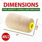 Mandala Crafts 4 Pack of Serger Threads Cones Spools - 40S/2 24000 Yards Polyester Natural Threads for Sergers Machine and Overlock Quilting Sewing Machine