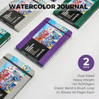 Funto Watercolor Journal, 8.5x5.5, 2 Pack, 48 Pages Each, Purple Leather Cover, Cold-Pressed, Inner Paper Pocket, Art Supplies for Mixed Media