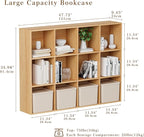 Wooden Cube Storage Organizer with Closed Back Panel, 11in Cube Shelf Opening, Bookshelf, Display Shelf,Closet Cabinet for Home and Office (Natural Oak, 12-Cube 35.98L*9.45W*47.72H)