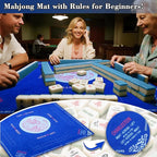 2025 Mahjong Mat, 31.5" x 31.5" Neoprene Mahjong Table Mat with Rules, Anti Slip & Noise Reduction Gaming Mat for Poker, Card, Dominoes, Board & Tile Games, Mahjong Gift with Carrying Bag - Blue