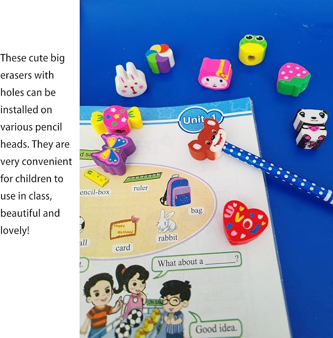 35PCS Fun Animal Fruit Pencil Topper Erasers for Kids Bulk,Cute Top Erasers Caps for Pencil,Back to School Party Gifts (Pattern Random)