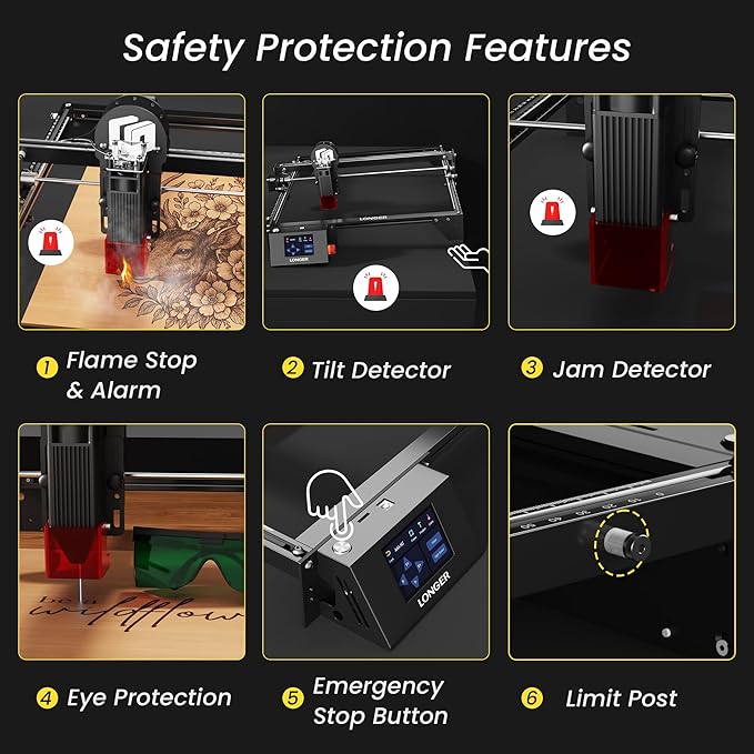 LONGER Laser Engraver Ray5 10000mW Engraver Machine DIY CNC Laser Cutter Tool for Metal Glass Wood Working Area 15.7 "x15.7" with Air Assist Rotary Roller Kit Laser