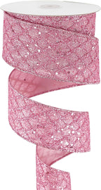 HUIHUANG Pink Glitter Wired Ribbon for Christmas Tree 2.5 inch Light Pink Diamond Mesh Wire Ribbon for Tree Decoration, Wreaths, Garland, Gift Wrapping, Bows Making, Home Decor -10 Yards