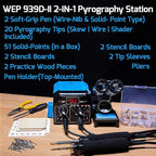 WEP 939D-II 2-IN-1 Wood Burning Kit 86-IN-1 with 51 Solid Points and 20 Wire Nibs Wood Burner with 2 Letter Number Stencils, 2 Unfinished Wood, 1 Pen Holder, Burning Tool