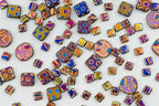 1.75 oz (50g) Mix of Unique Czech Bohemia Glass Pressed Beads, Violet Pink Vitrail Sliperit, Patterned, Matte and Glossy, Hand Made BCV