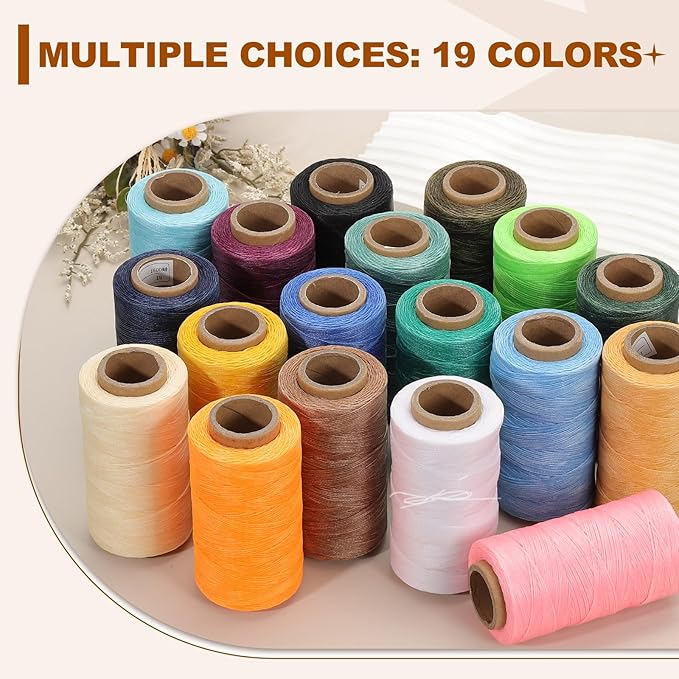 PATIKIL 284 Yard Flat Waxed Thread 150D 1mm Leather Sewing Cord for Repairing Shoes Bags Wallets Jewelry Making DIY Leather Craft, Army Green