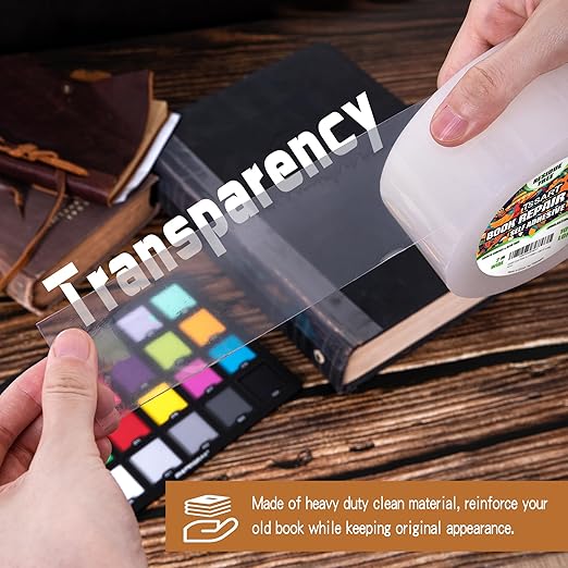 Clear Book Repair Tape - Self Adhesive Stretchable Tape, Essential Repair Tape for Reinforcing, Protecting, and Covering Old Books - 2 Inch Wide x 108 FT Long