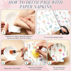 Crtiin 36 Pack 9 Styles Decoupage Napkins Assorted Floral Decorative Decoupage Napkins Chinoiserie Cocktail Paper for DIY Crafting Birthday Party, Each Unfolded 13 Inch (Little Colorful Floral)