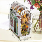 Book Nook Kit - DIY Miniature Dollhouse Kits for Adults, Booknook Bookshelf Insert with LED Light, 3D Wooden Puzzle Bookend Insert, Hobbies Gifts for Family and Friends, Flower House