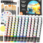 Shuttle Art 100 Colors Acrylic Paint, 2oz/60ml Bottles, Include 2 Sets of 12 Paint Brushes, 1 Art Sponge & Palette, Premium for Artists, Beginners & Kids on Canvas Rocks Wood Ceramic