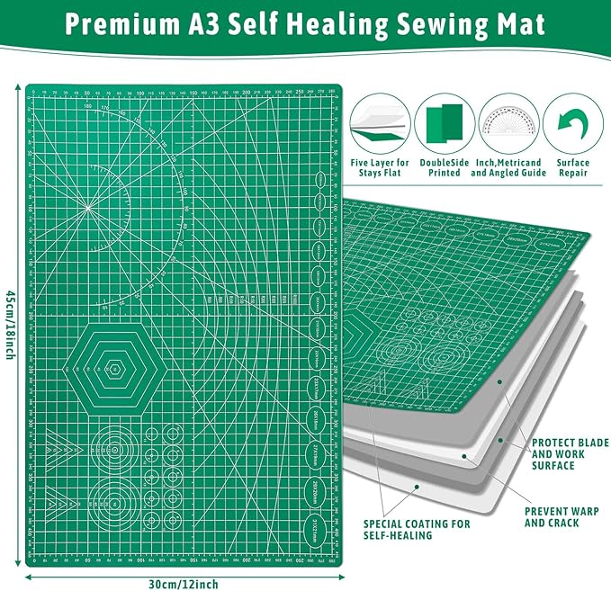 5 Pack Self Healing Cutting Mats and Exacto Knife Set, Sewing Mats with Precision Cutters and Extra 50Pcs SK5 Steel Blade 12" x 18" Work Mat for Crafts, Scrapbooking and Quilting