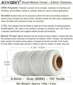 Bonded 0.8mm Round Waxed Polyester Cord, 3-ply Wax Coated Thread, 197 Yards Stiff String for Heavy Duty Fabric, Leather Sewing, Book Binding, Upholstery Repair, and Macrame Jewelry - Gray