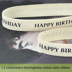 Cotton Herringbone Ribbon - Natural Twill Tape for Custom Gift Wrapping & DIY Crafts-5/8 Inch x 15 Yards - Happy Birthday Printed Phrase