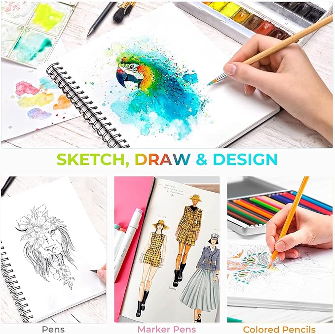 Mix Media Pad, Ohuhu Mixed Media Art Sketchbook, 120 LB/200 GSM Heavyweight Papers, 62 Sheets/124 Pages, Spiral Bound Mixed Media Paper Pad for Christmas Gift