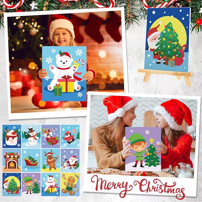 Zhanmai 12 Pack Pre Drawn Canvas for Painting Sip and Paint Kit 8" x 10" Paint Party Set Canvas Painting Pre Printed Canvases for Party Favor DIY Virtual Adult's Date Night(Santa)