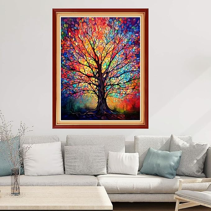 Joyhoor Cross Stitch Kits for Beginners Stamped Cross-Stitch Supplies Needlework preprint Embroidery Kits for Adults DIY Needlepoint Kits Embroidery Patterns 11CT-Magic Color Tree 16x20 inchs