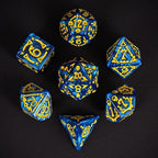 7-Die DND Dice Set Halloween Pattern Polyhedral Dice Set with Leather Bag, Skull Dice D&D Dice Set for RPG Table Games (Halloween Pattern-Blue)