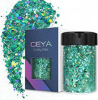 Ceya Holographic Chunky Glitter, 4.9oz/ 140g Spring Green Craft Glitter Powder Mixed Chunky & Fine Flakes Iridescent Nail Sequins for Nail, Hair, Epoxy Resin, Tumblers, Slime, Painting, Festival Decor