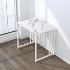 32 inch Folding Small Desk, Writing Gaming Computer Camping Desk for Small Spaces, No Assembly Required Home Office Desk, White Marble
