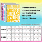 Bemeol Letter Stickers 1560 Pieces 30 Sheets Stick on Vinyl Letters Capital Alphabet Sticker Letter for Craft Bulletin Boards Classroom Home Business Decor(Multicolor,1 Inch,2 Inch)