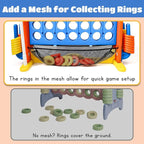 Giant 4 in a Row Connect Game with Mesh Fabric | Height Adjustable 4-in-1 Jumbo 4-to-Score Yard Game Set with Basketball, Golf & Ring Toss | Outdoor Indoor Family Yard Party Game for Kids & Adults