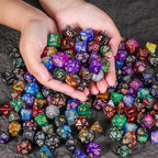 CiaraQ DND Dice Sets - 26 X 7 Polyhedral Dice (182pcs) with a Large Drawstring Bag for Dungeons and Dragons, Role Playing Table Game. Multiple Colors, Glitter Swirl Design with Gold Numbers.