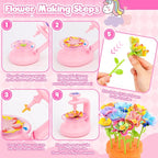 cosone Crafts Kits for Kids Ages 4-8, DIY Fabric Flower Bouquet Kit for 5 6 7 8 Year Girls Unicorn Flower Press Toys Educational Toy Preschool Birthday Gifts for Girls Handmade Activity Set - Pink