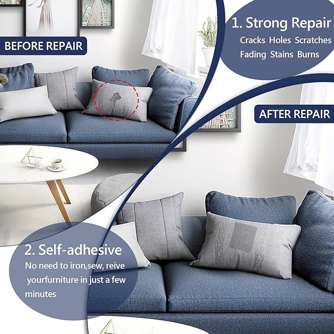 Canvas Repair Patch, 35X79 Inch Strong Sticky Fabric Repair Tape, Self-Adhesive Fabric Patch for Sofas, Tote Bags, Clothing, Car Seats, Furniture (Light Grey, 35X79 Inch)